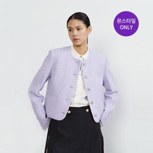 Round Neck Short Tweed Jacket - Lavender