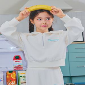 여아 세미크롭 트레이닝 반집업 맨투맨 (IVORY)