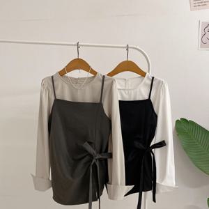 [브리치]  /  세트  젬츠 핀턱 허리끈 뷔스티에 긴팔 블라우스