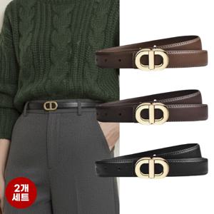 [1+1] 골드링 벨트 여성 심플 정장 원피스 라운드 스트랩 가죽 버클 허리띠