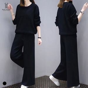 사계절 여성 오버핏 긴팔티셔츠+와이드팬츠 투피스셋업 커버업 Bon-2610