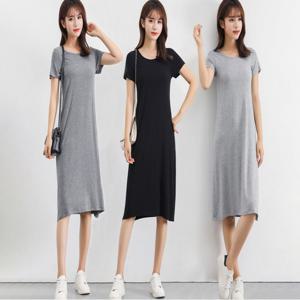 여자 3컬러 데일리 홈웨어 반팔 라운드넥 미디 원피스 여름원피스 반팔원피스 여자원피스