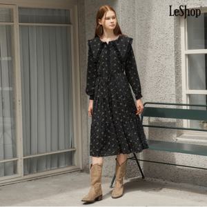 정상가 89000원 ㅣ플라워 패턴 프릴 카라 긴팔 원피스 (DP3OW023A)