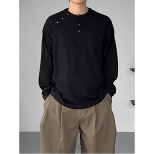 [해피가이정호 PICK] 와플 버튼 헨리넥 티셔츠 - 블랙 (456241SC15)