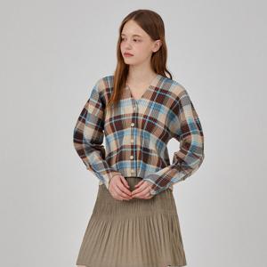 [최초가 159000원] 체크 패턴 볼륨 슬리브 가디건_LPCDW024001