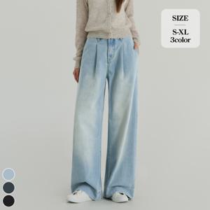 [브리치]  / 핀턱 포켓 워싱 와이드 청바지 (J2601)