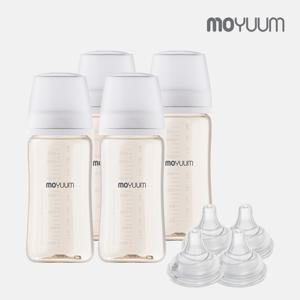 3세대 올인원 PPSU 노꼭지 270ml 젖병 4팩 + 리얼핏 젖꼭지 4ea(단계선택)
