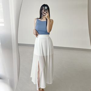 [브리치] 글램핏 / 쉬폰 주름 시스루 뒷밴딩 플레어 트임 여름 롱 스커트