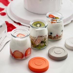 헥사 실리콘뚜껑 요거트 유리병 우유병 200ml 8P 3컬러 잼병 디저트