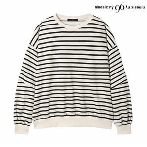 정상가:69,000원 ㅣ 라운드넥 오버핏 스트라이프 티셔츠 (NP3LW007L0)