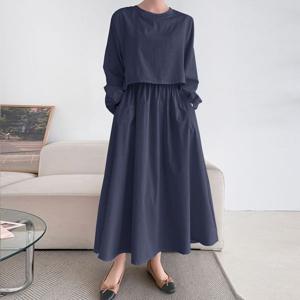 [하프클럽] 루즈핏 이중 밴딩 롱 원피스 A라인 봄 가을 하객룩 오피스룩