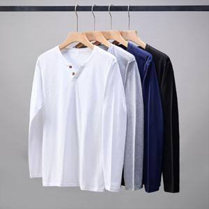 레이어드면티 남자 베이직 긴팔 V넥 단추 레이어드 면 쿨링 티셔츠