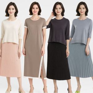 [최초가 69,000]여성 플리츠 배색 니트 원피스 4종택1