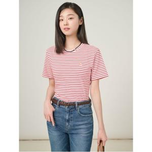 레이디스 [Essential] 스트라이프 반소매 티셔츠  라이트 핑크 (BF5442E03Y)