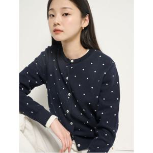 레이디스 코튼 라운드넥 도트 카디건  네이비 (BF615AC03R)
