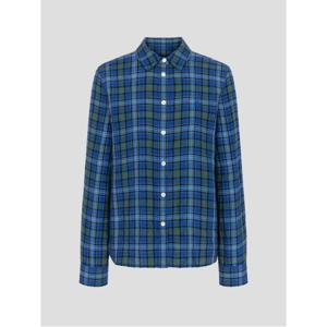 리넨 블루 체크 슬림숏 셔츠  블루 (BF6364C16P)