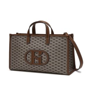 [인기신상] HIBA6E119K2_여성 H 레더 패치 시그니처 패턴 카키 토트 겸 숄더백 L