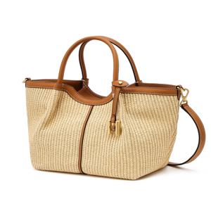 [여름가방추천]HIBA6E341I2_여성 아르코 브라운 라탄 레더 콤비 토트백