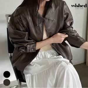 정상가:149,000원ㅣ베이직 카라넥 루즈핏 레더 블루종 자켓 (WIBCJK033)