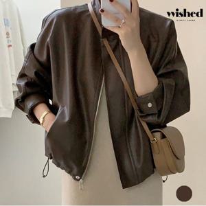 정상가:89,000원ㅣ루즈핏 스트링 레더 집업 긴팔 자켓 (WIBCJK006)