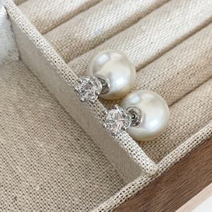 [브리치]  / 은침 큐빅 투웨이 더블 볼드 진주 귀걸이