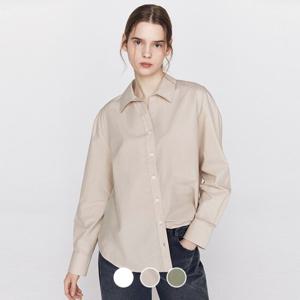 여성 간절기 루즈핏 오픈카라 포플린 긴팔 면 남방 셔츠 345904