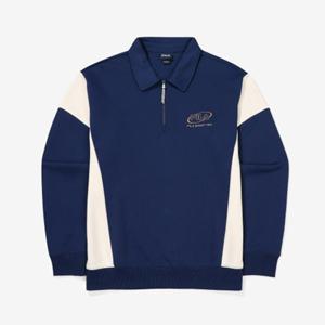 휠라 컬러블럭 면혼방 카라 반집업 맨투맨 FS2POF3107X_NAY