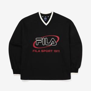 휠라 여성 빅로고 면혼방 V넥 맨투맨 FS2POF3155F_BLK