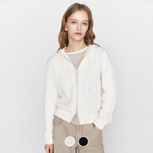 여성 봄 간절기 케이블 꽈배기 2WAY 후드 집업 니트 가디건 356503