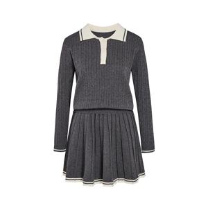 [정가179000원][SET]배색 카라 니트+플리츠 스커트 셋업