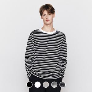 남성 봄 라운드넥 오버핏 헤비코튼 이중직 긴팔 면 티셔츠 026503