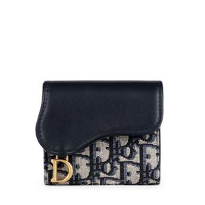 디올 반지갑 새들 로터스 오블리크 카프스킨 블루