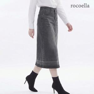 크리드 앞슬릿 워싱 데님 롱 스커트