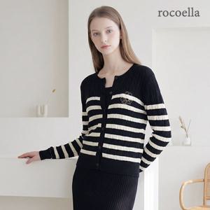 바이브 스탠다드핏 스트라이프 케이블 여성 가디건