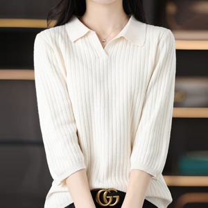 [브리치]  / NK3586 여성 무지 골지 카라 7부 니트티