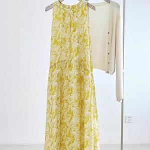 [브리치] 제로투올샵 / 레트로 프린트 여름 롱 니트 원피스  노랑 S