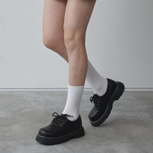 (흑 3.23 예약배송) [정소민 착용]라운드 토 스티치 레이스업 로퍼 412215009 (4.5cm/1color)