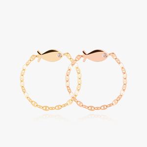 14K 비바 체인 물고기 체인 금 반지