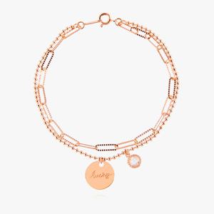 14K 럭키 코인 레이어드 볼 앤 클립 체인 금 팔찌