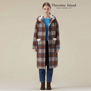 [Thursday Island] 퍼 트리밍 체크 후드코트(T238MCT255W)