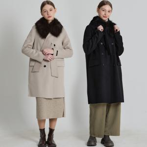 [최초가 498000원](LeOT)] 세인트 천연폭스퍼 울블렌드 벨티드 롱코트 (+퍼 머플러)