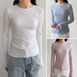 여성 국산 면 모달 스판 골지 니트 긴팔 티셔츠 -CTS0686-