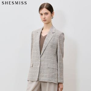 (SHESMISS)] 고품격 클래식 린넨 원버튼 체크 자켓 (택가격: 398000원)