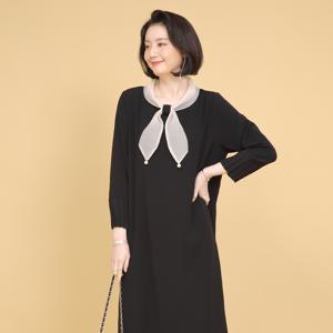 엄마옷 리본 타이 오간자 여성 봄 가을 긴팔 롱 원피스 K01315 50대 60대 중년여성