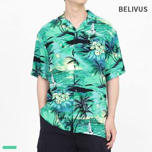 남자 일반핏 하와이안 셔츠 야자수 휴양지 비치 반팔 여름 남방 BSV129