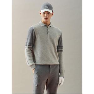 (BJ4X51B012)[Premium] 남성 라쿤 칼라블럭 티셔츠 - 라이트 그레이