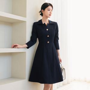 (~XXL까지) 카펠라 골드 버튼 플레어 원피스 봄 가을 오피스룩 하객룩 데이트룩 모임룩 미시룩 빅사이즈