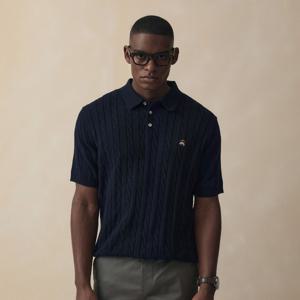 [Online Exclusive] 코튼 케이블 폴로 반팔 스웨터 (다크네이비) (BBWTMO204ARFM)