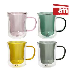 [롯데백화점]AM 더블월 400ml 내열 유리컵 글라스 물컵 이중 홈카페 유리잔 물잔 맥주잔 커