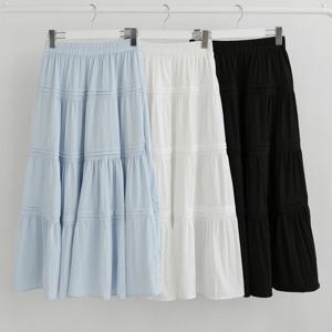 여성 여름 셔링 밴딩 캉캉 롱스커트 A라인 청순룩